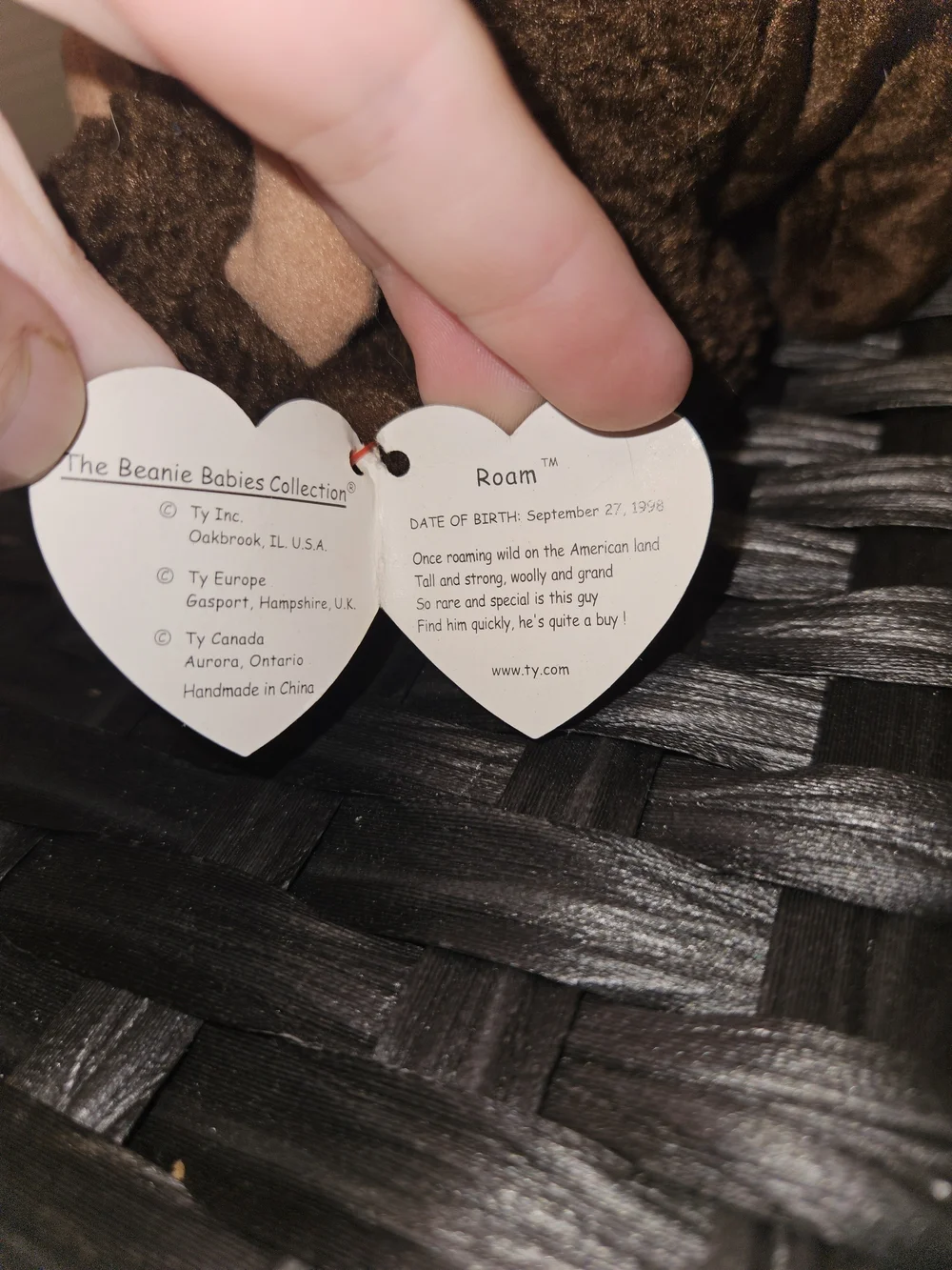 Ty Brown Beanie Baby 'Roam' Plush with Heart Tag